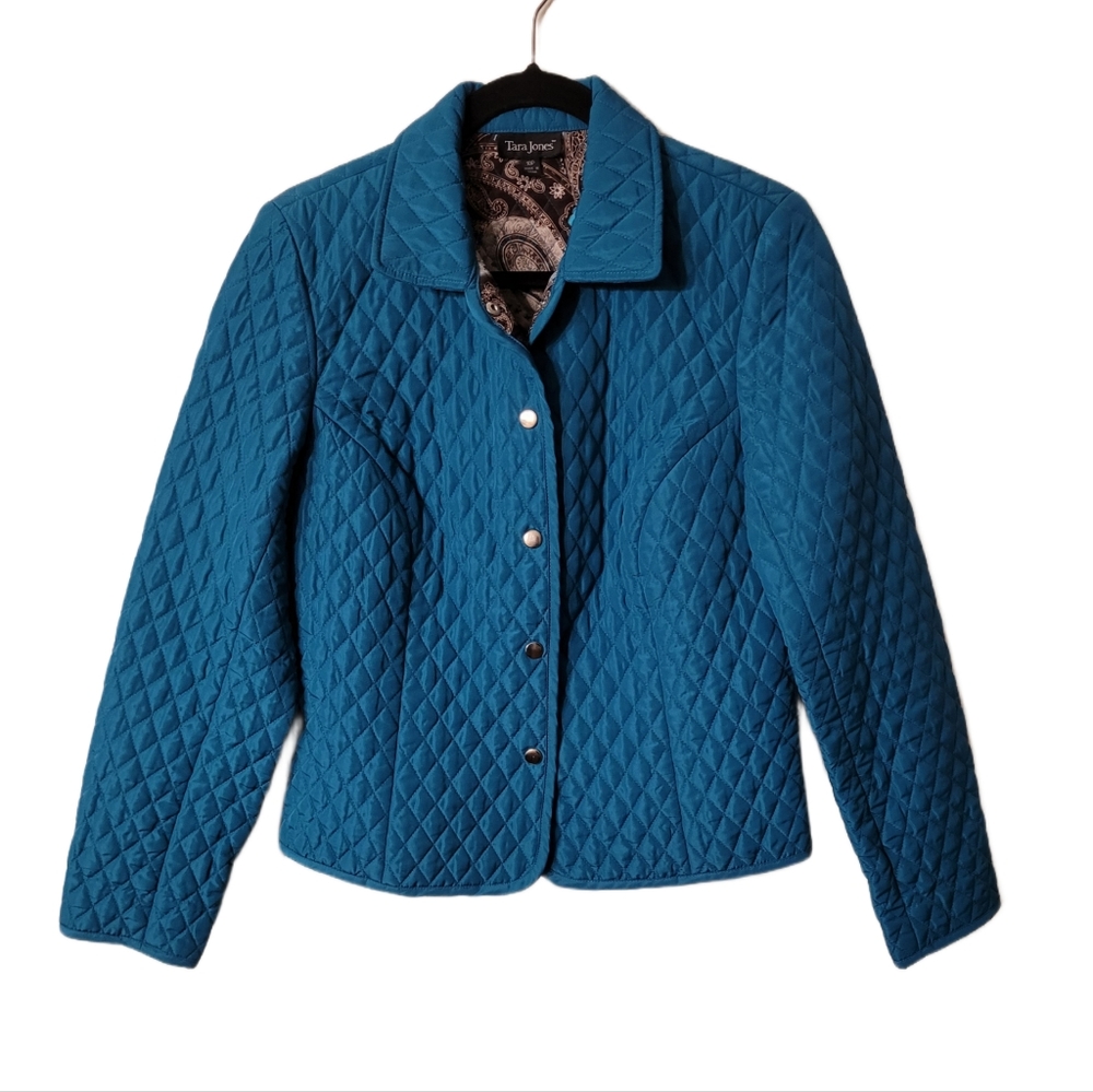 Tara Jones Petite Quilted Button-down Jacket Size 10P Teal
